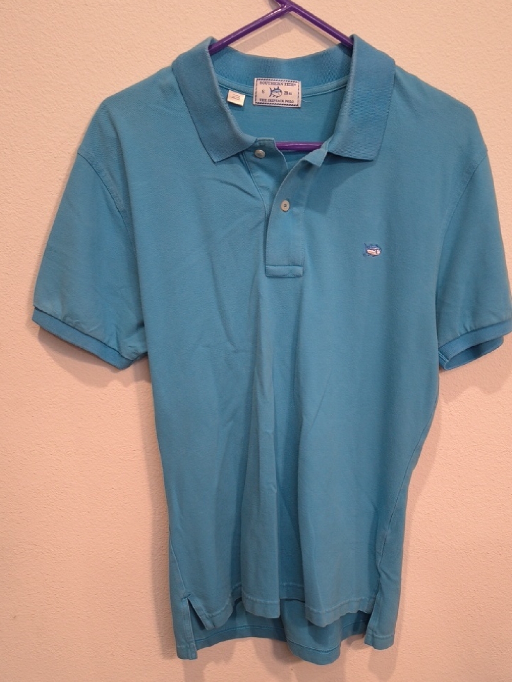 Southern Tide Turquoise Polo with Whale Emblem Small Skip Jack